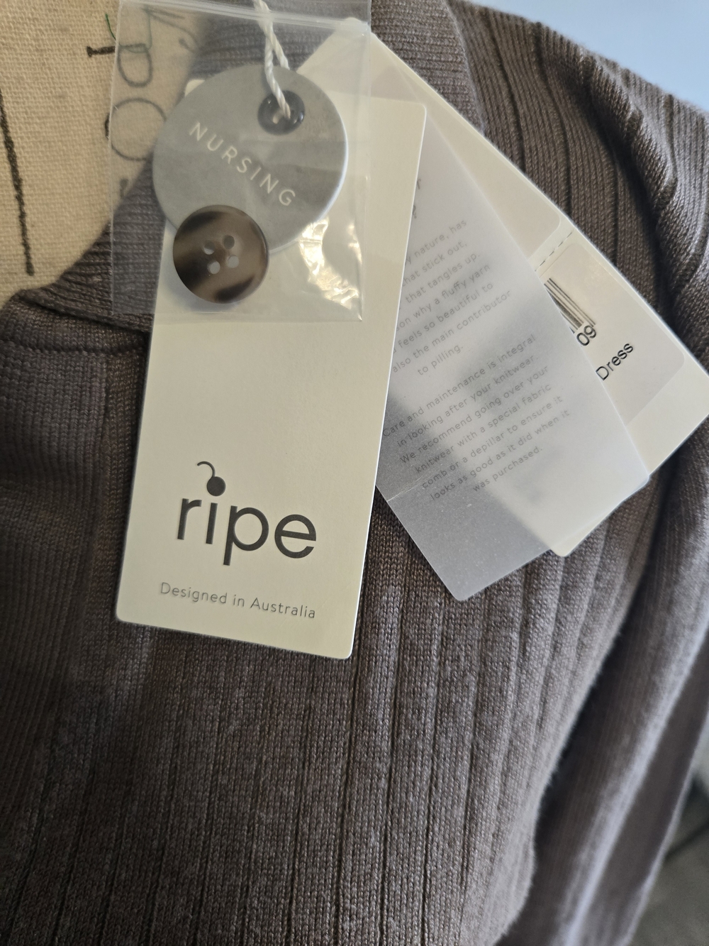 Ribbed Long-Sleeve Henley Maxi Dress in Taupe - Picture 6 of 8